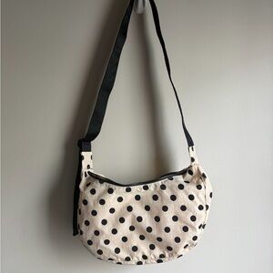 Baggu Urban Outfitters Polka Dot Medium Nylon Crescent Bag Cream Black